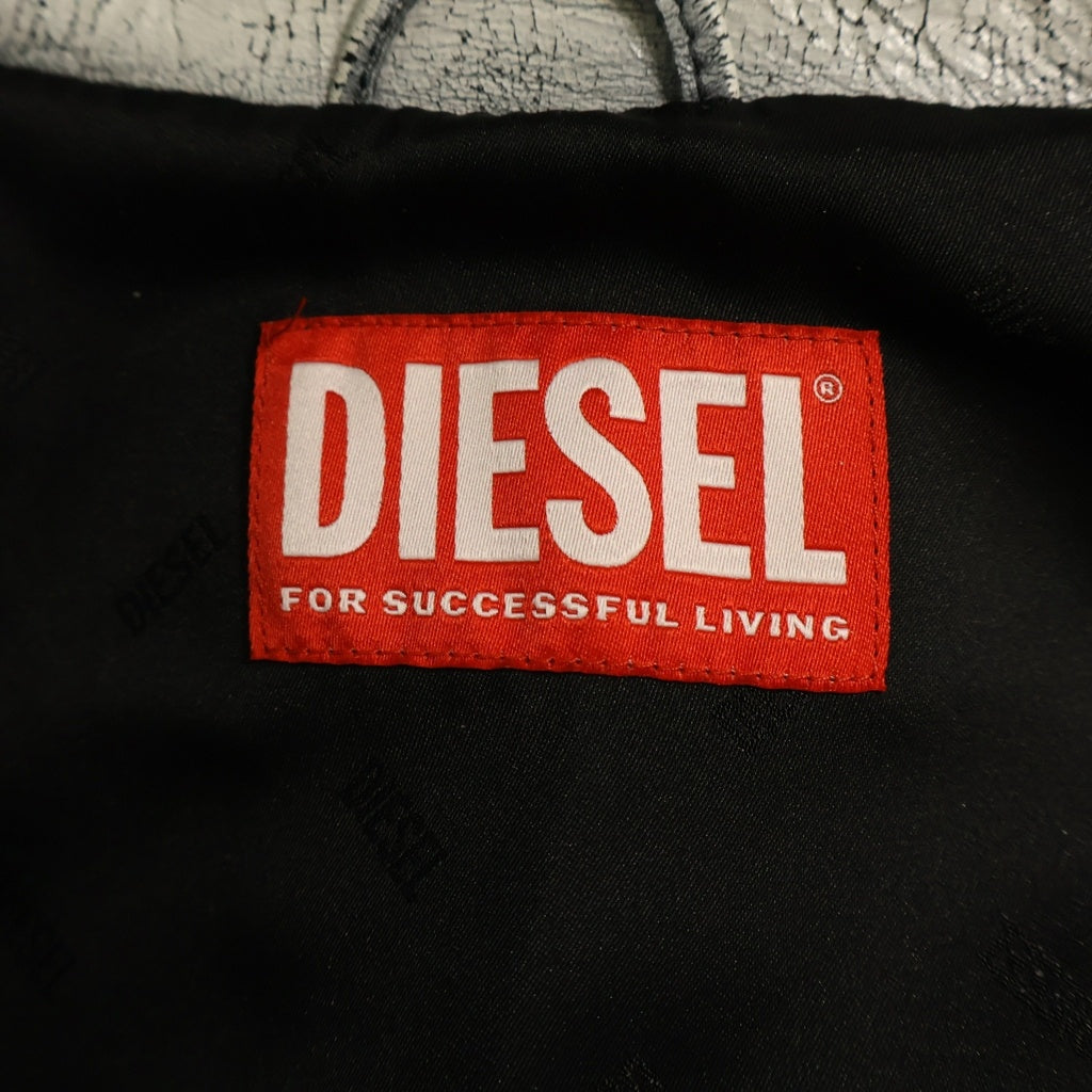 DIESEL(ディーゼル) 24SS L-PYLON-A ペンキ加工 ジップアップ ラム レザージャケット ホワイト/ブラック A135536