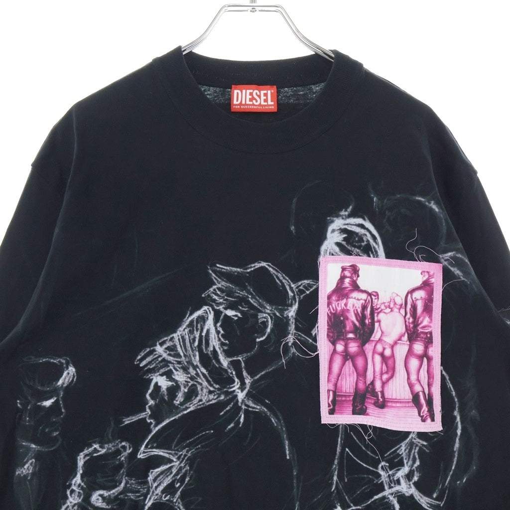 DIESEL(ディーゼル) ×Tom of Finland PR-T-CRANE-LS トム オブ フィンランド パッチワーク ロングスリーブ 長袖Tシャツカットソー ブラック P01112