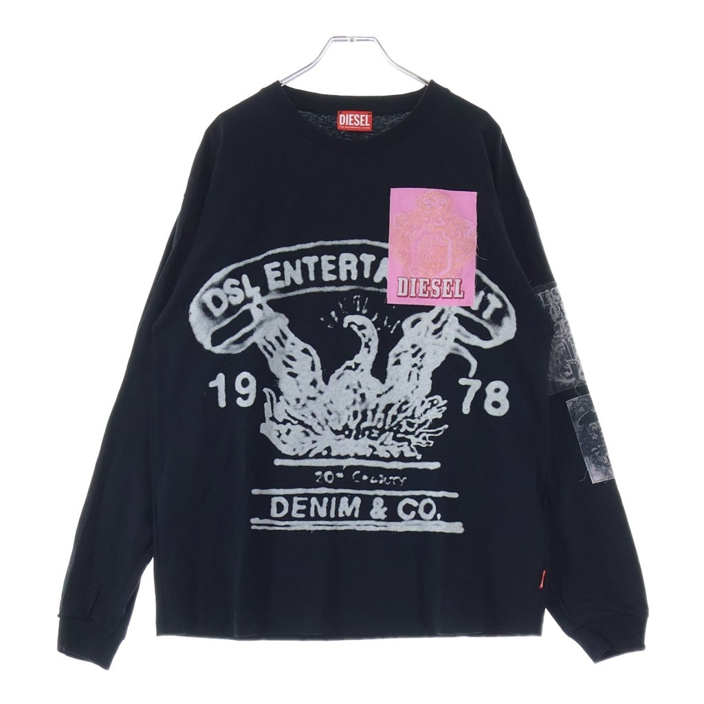 DIESEL(ディーゼル) T-BOXT-LS-Q10 グラフィックプリント パッチワーク ロングスリーブ 長袖Tシャツカットソー ブラック A14876