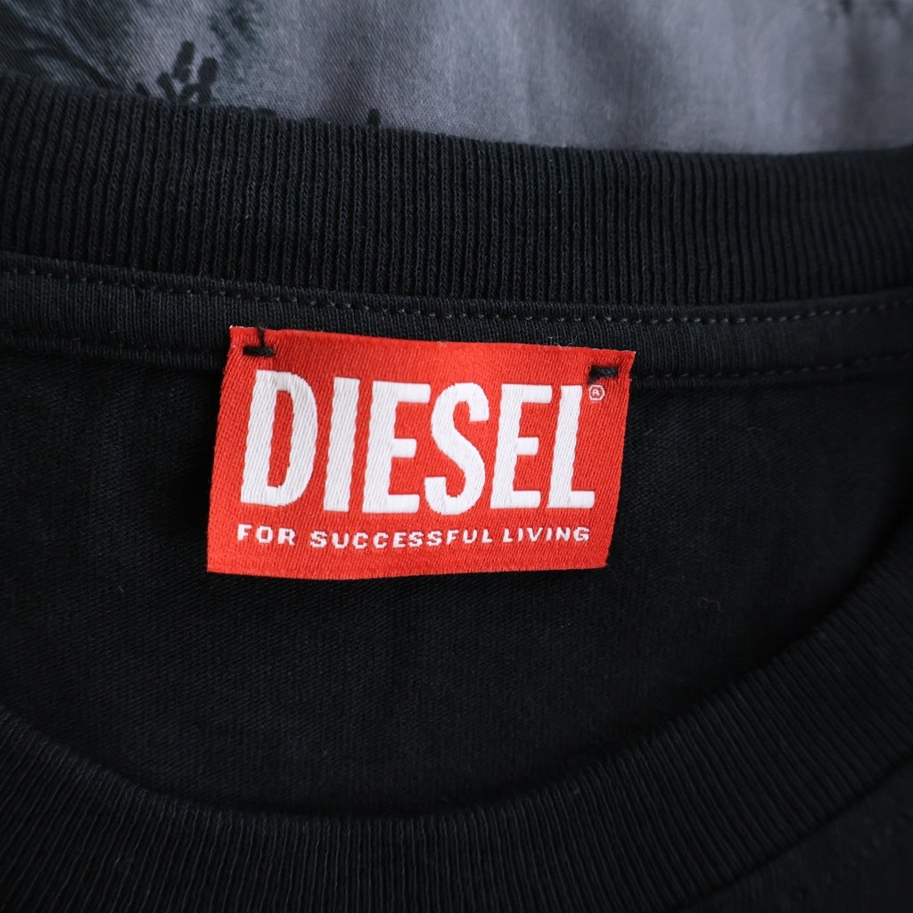 DIESEL(ディーゼル) T-BOXT-LS-Q10 グラフィックプリント パッチワーク ロングスリーブ 長袖Tシャツカットソー ブラック A14876