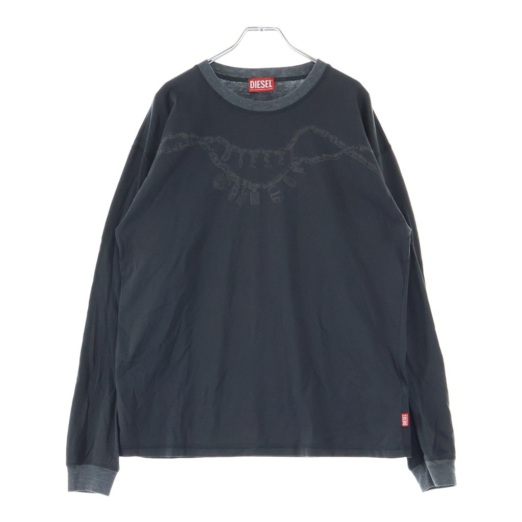 DIESEL(ディーゼル) T-BOXT-LS-HOSHI ホシ チェーンロゴプリント クルーネック ロングスリーブ 長袖Tシャツカットソー チャコール P01544
