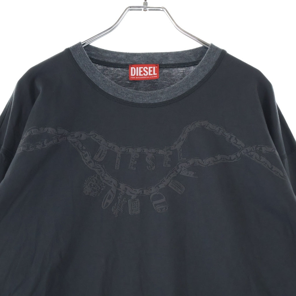 DIESEL(ディーゼル) T-BOXT-LS-HOSHI ホシ チェーンロゴプリント クルーネック ロングスリーブ 長袖Tシャツカットソー チャコール P01544