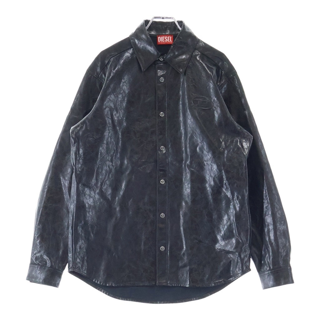 DIESEL(ディーゼル) S-SIMPLY-QMBU フェイクレザー ボタンダウン 長袖シャツ ブラック A20021