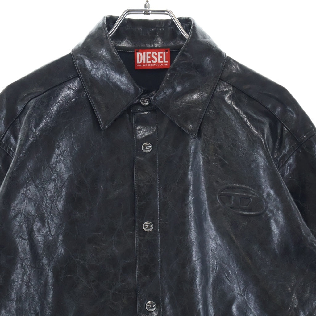 DIESEL(ディーゼル) S-SIMPLY-QMBU フェイクレザー ボタンダウン 長袖シャツ ブラック A20021