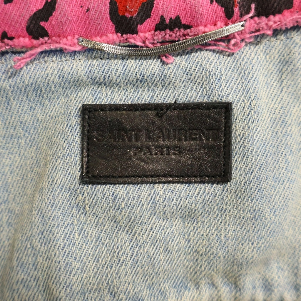 SAINT LAURENT PARIS(サンローランパリ) レオパード ゼブラ ドッキング デニムベスト ジャケット インディゴ 409979 Y801L