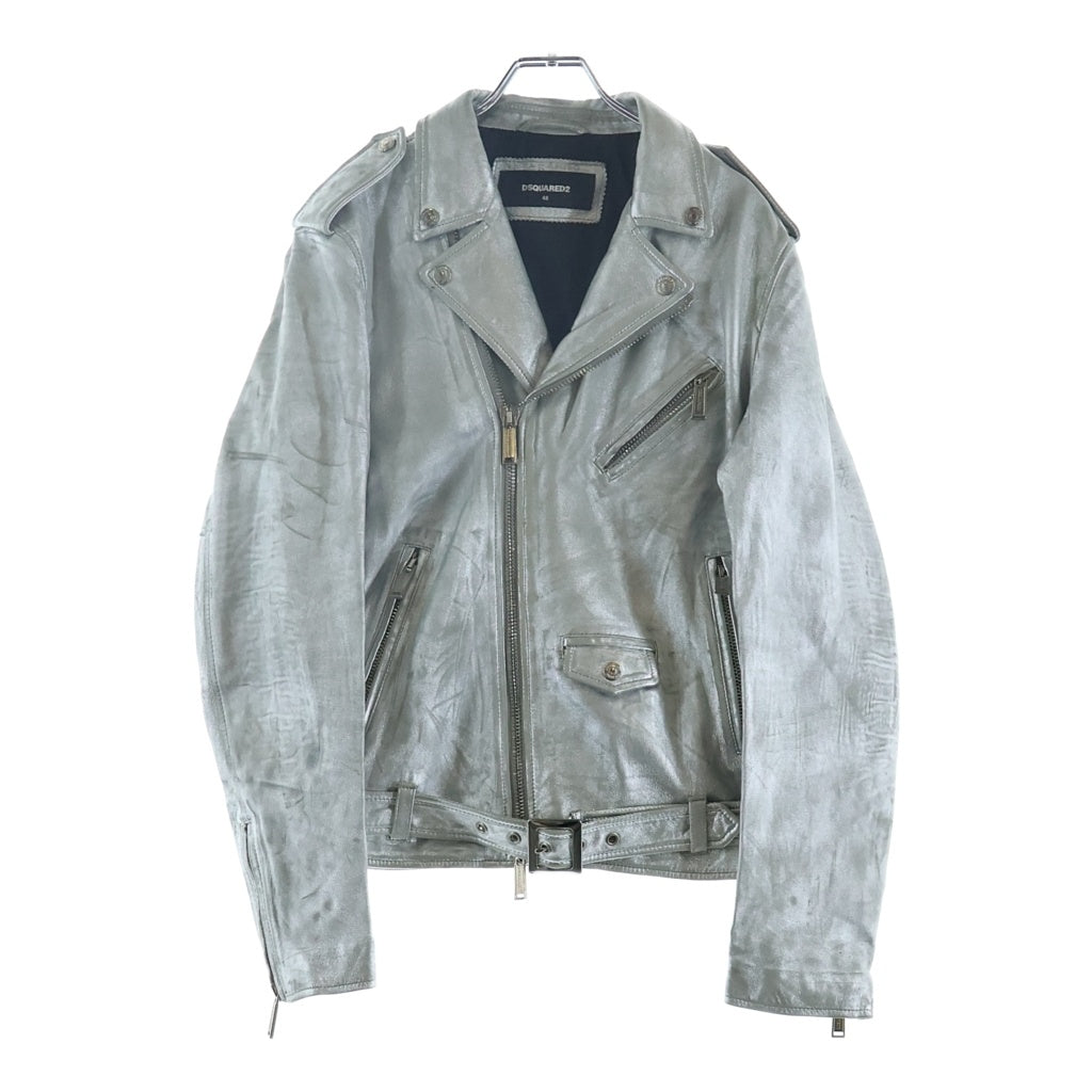DSQUARED2(ディースクエアード) レザー ダブルライダースジャケット シルバー S74AM0638 SX9862