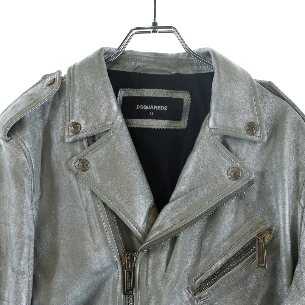 DSQUARED2(ディースクエアード) レザー ダブルライダースジャケット シルバー S74AM0638 SX9862