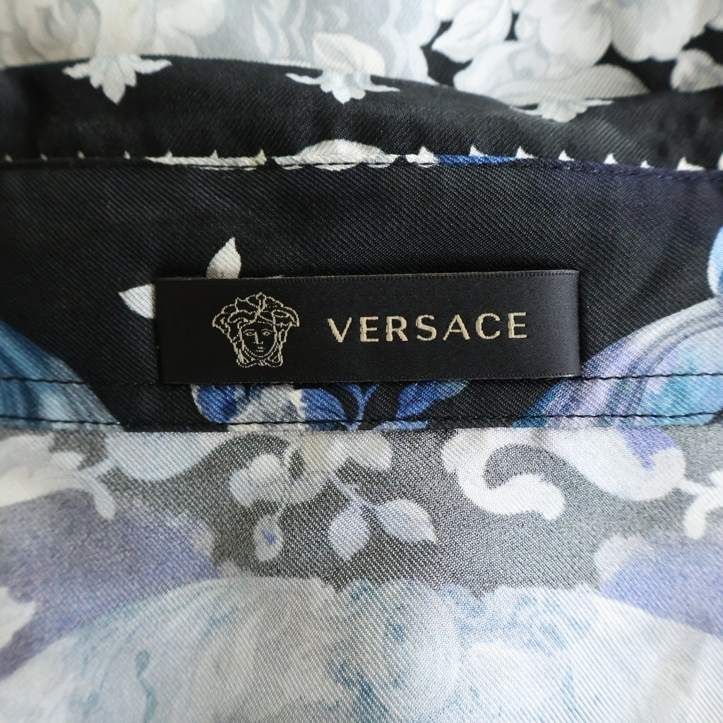 VERSACE(ヴェルサーチ) フローラルバロック 総柄 シルク 長袖シャツ ブルー A68968