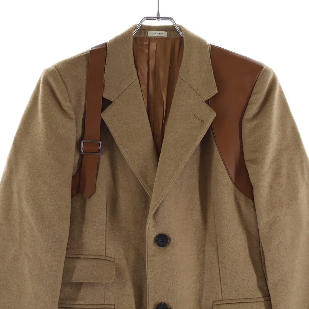 Alexander McQueen(アレキサンダーマックイーン) レザー切替 キャメル ウール チェスターコート ブラウン 574613 QNZ51