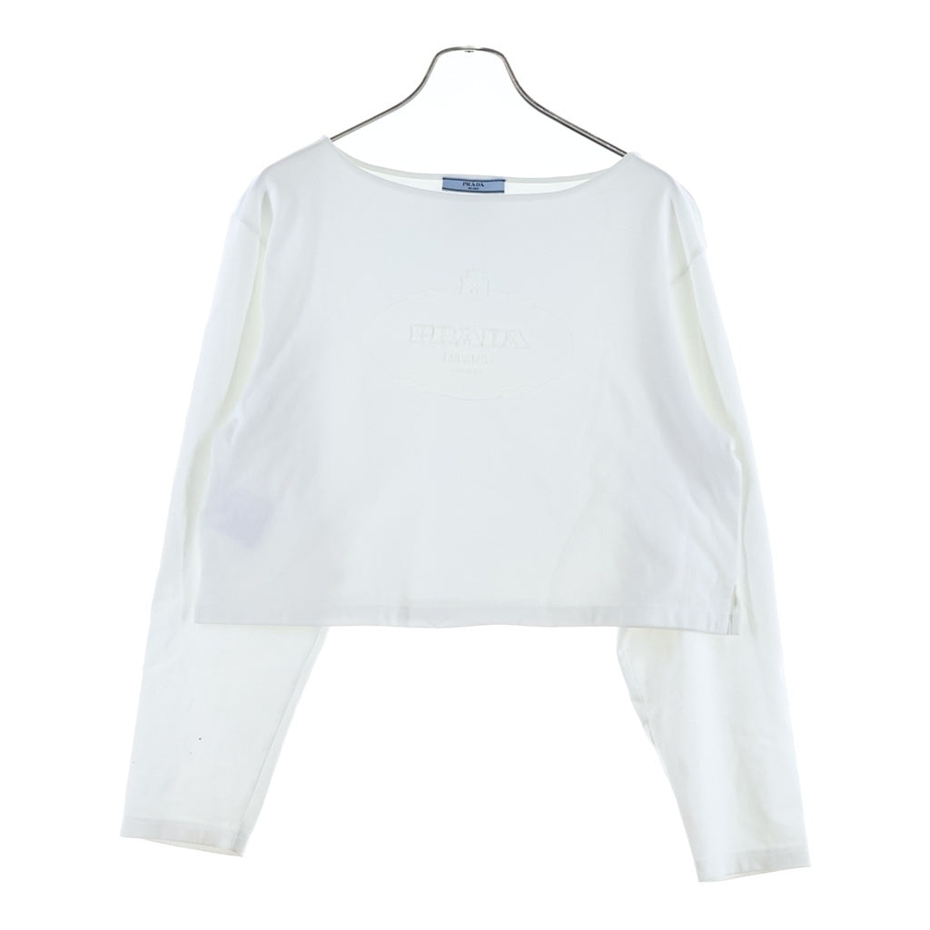 PRADA(プラダ) オーバルロゴ ボートネック コットン 長袖Tシャツ カットソー ホワイト レディース 34658 S000
