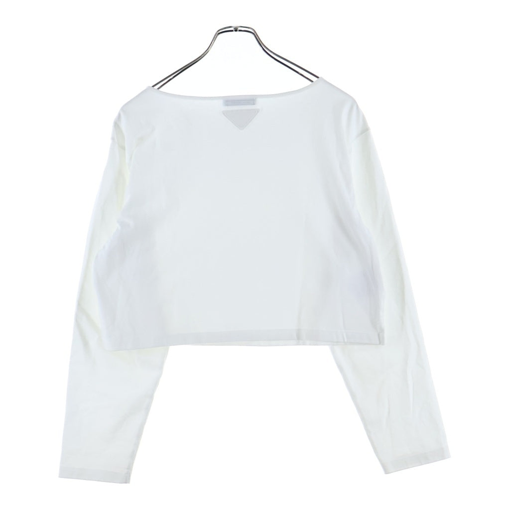 PRADA(プラダ) オーバルロゴ ボートネック コットン 長袖Tシャツ カットソー ホワイト レディース 34658 S000
