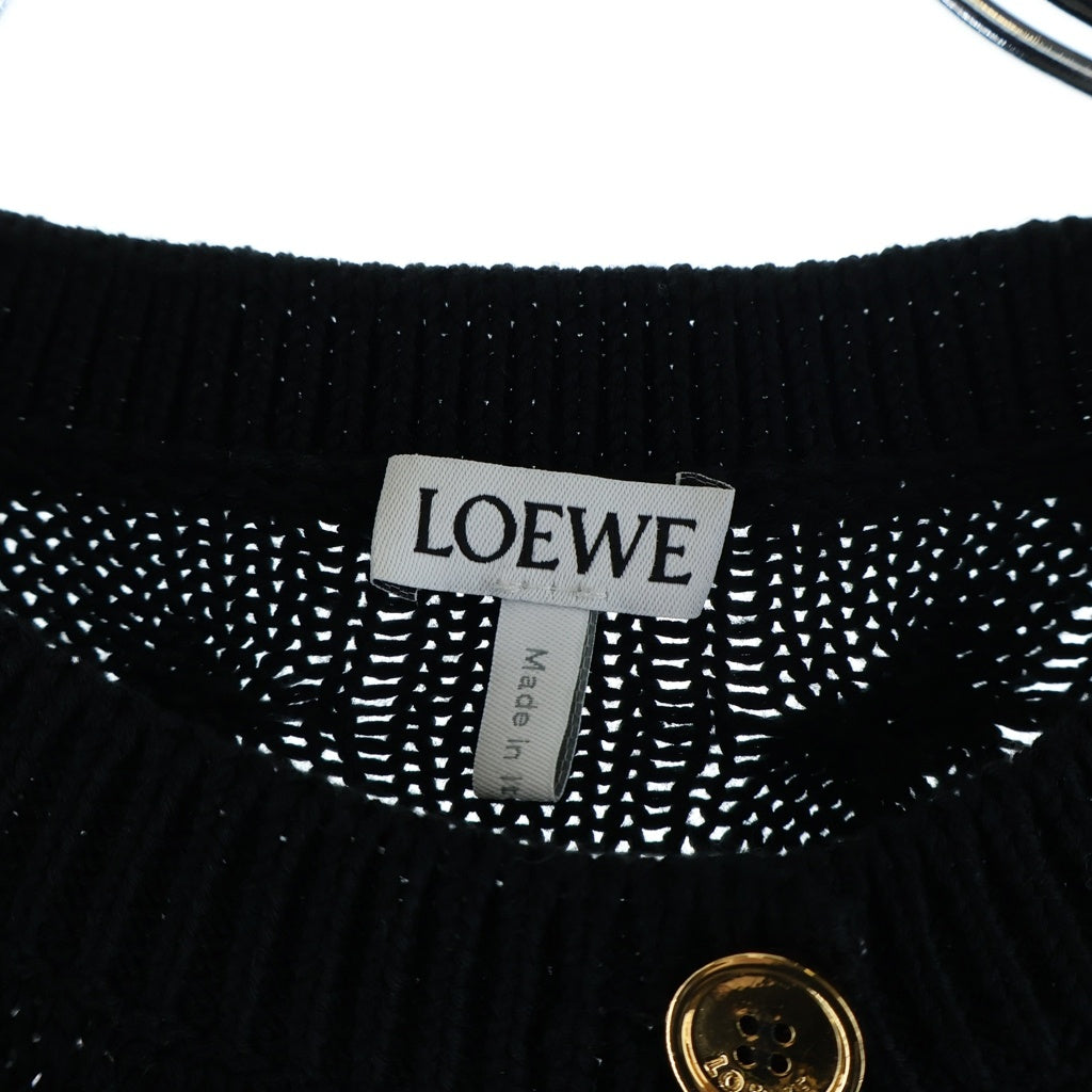 LOEWE(ロエベ) ケーブルデザイン ロゴエンブロイダリー コットン アナグラム ニット カーディガン レディース ブラック S359Y16KA5