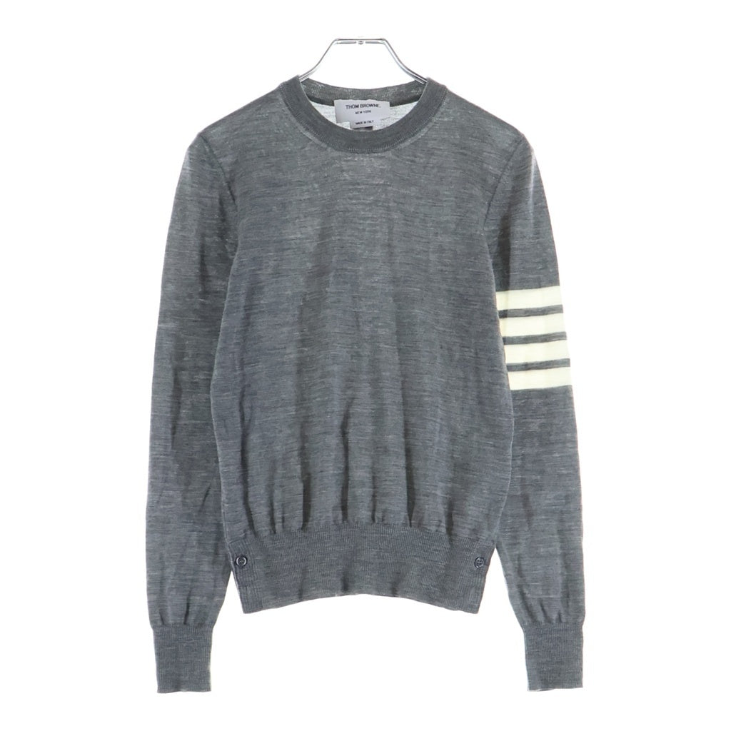 THOM BROWNE(トムブラウン) 4BAR クラシック メリノウール ラウンドネック プルオーバー ニット セーター グレー レディース FKA280A-Y1014-055