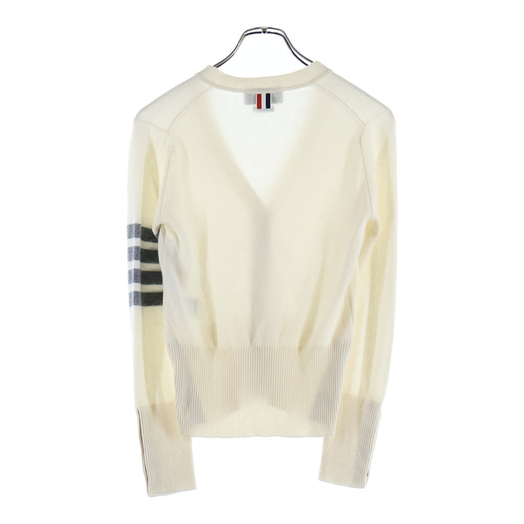 THOM BROWNE(トムブラウン) クラシック カシミヤ 4-BAR Vネック カーディガン ホワイト レディース FKC001A-00011-100