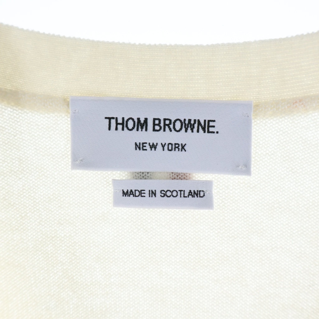 THOM BROWNE(トムブラウン) クラシック カシミヤ 4-BAR Vネック カーディガン ホワイト レディース FKC001A-00011-100