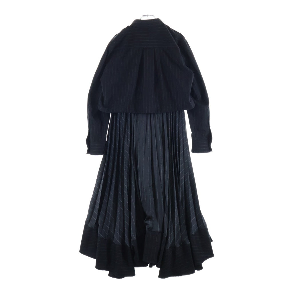 Sacai(サカイ) 23AW ストライプ ナイロン スカート ドッキング 長袖シャツジャケット ドレス ブラック レディース 23-06985