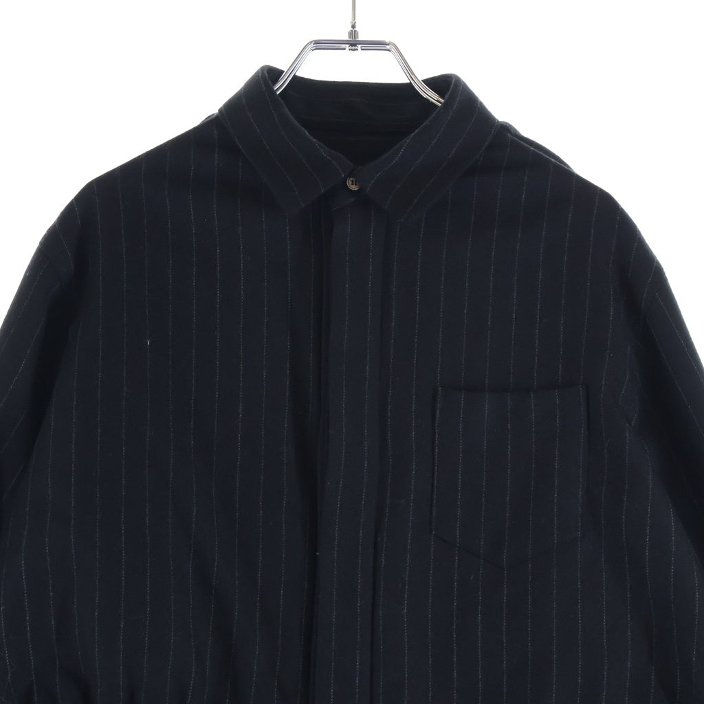 Sacai(サカイ) 23AW ストライプ ナイロン スカート ドッキング 長袖シャツジャケット ドレス ブラック レディース 23-06985