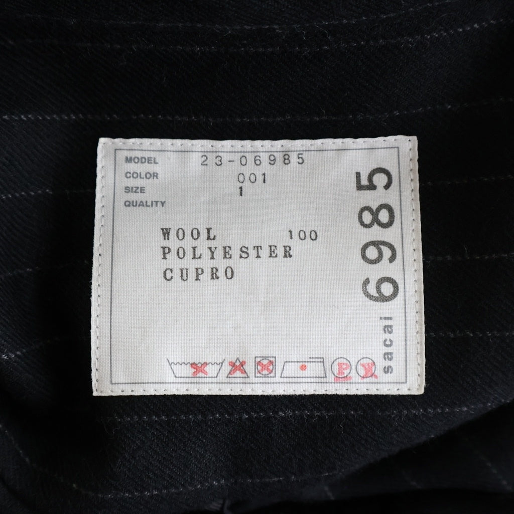 Sacai(サカイ) 23AW ストライプ ナイロン スカート ドッキング 長袖シャツジャケット ドレス ブラック レディース 23-06985