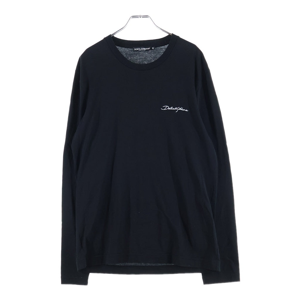 DOLCE & GABBANA(ドルチェアンドガッバーナ) ロゴ刺繍 コットン クルーネック 長袖Tシャツ カットソー ブラック G8SD2Z/G7PEA