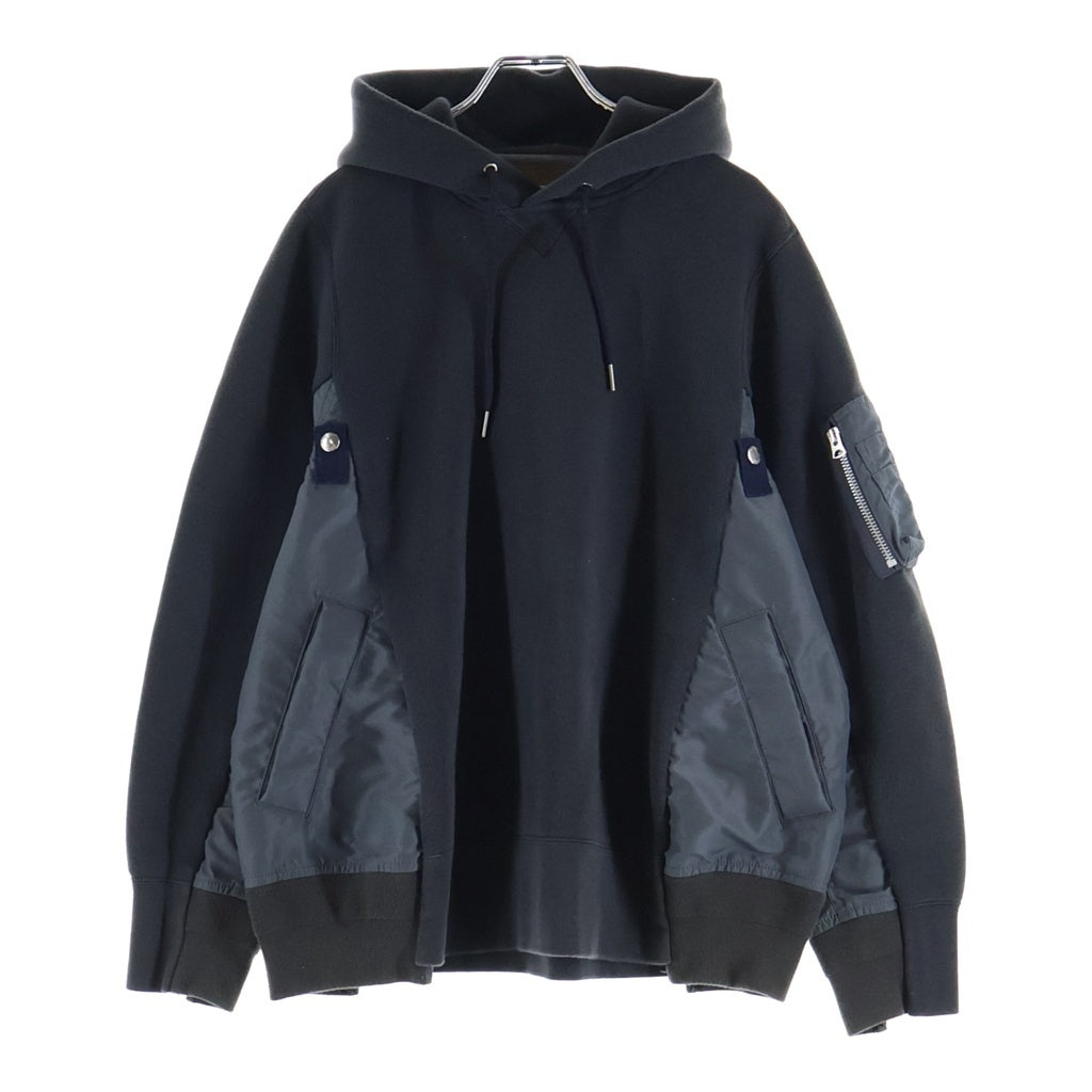 Sacai(サカイ) 25SS Sponge Sweat Nylon Twill Hoodie ナイロンツイル スポンジスウェット ドッキング プルオーバーパーカー グレー SCM-220