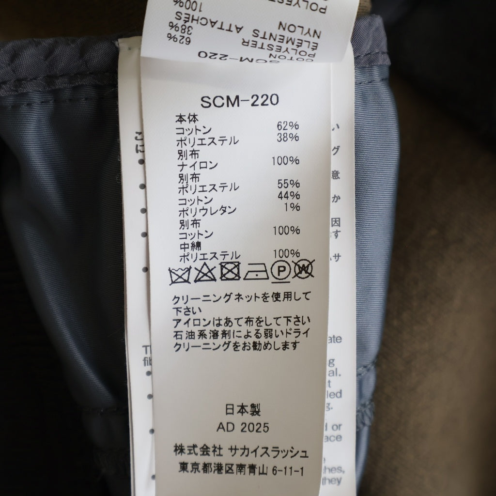 Sacai(サカイ) 25SS Sponge Sweat Nylon Twill Hoodie ナイロンツイル スポンジスウェット ドッキング プルオーバーパーカー グレー SCM-220