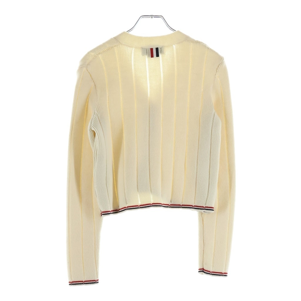 THOM BROWNE(トムブラウン) メリノウール Vネック ニット カーディガン ホワイト レディース FKC663A-Y1024-100
