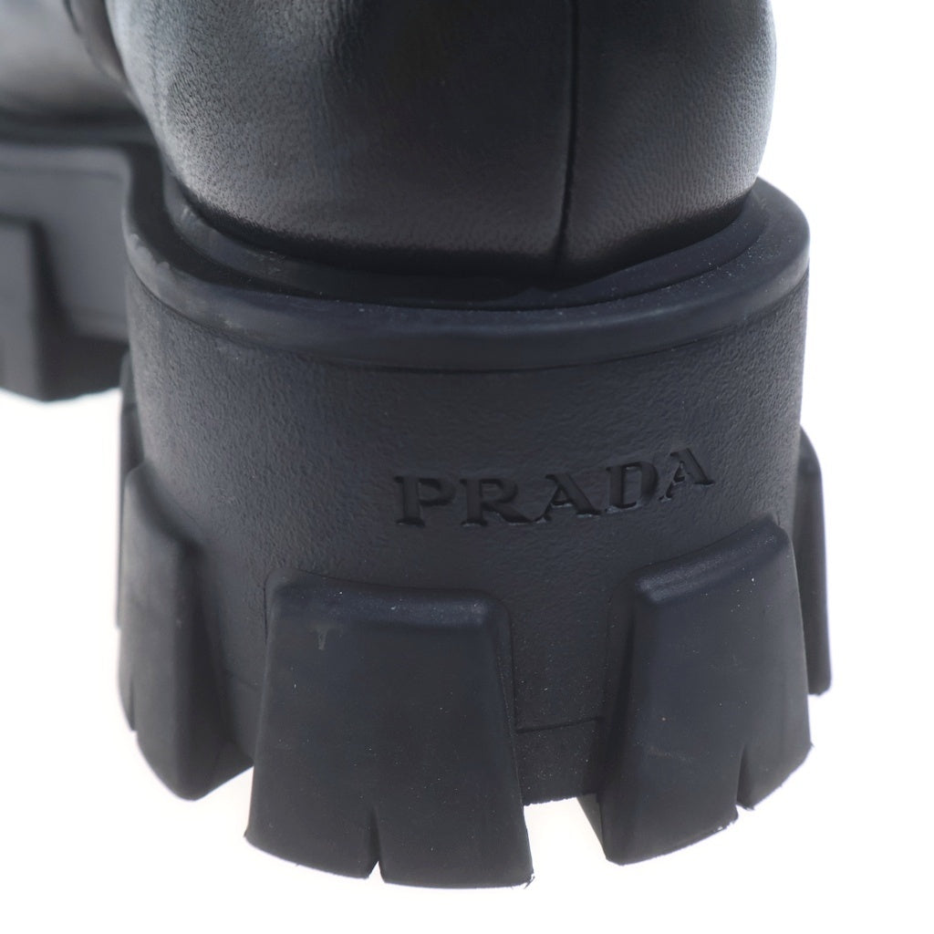PRADA(プラダ) モノリス ストレッチ ナッパレザー ブーティー サイドジップ ハイカット レザー ブーツ ブラック 1U117O レディース