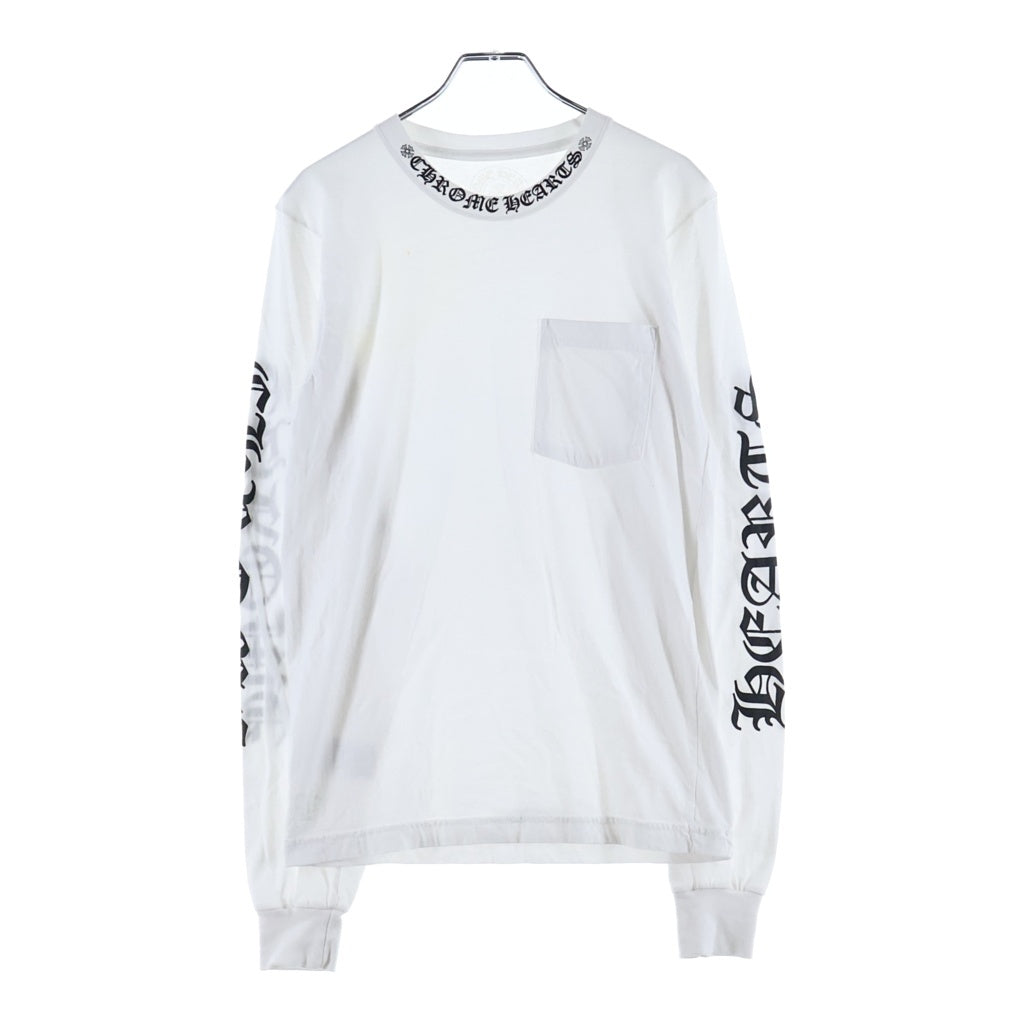 CHROME HEARTS(クロムハーツ) Neck Logo L/S T-Shirt ネックロゴクルーネック長袖Tシャツカットソー ロンT ホワイト