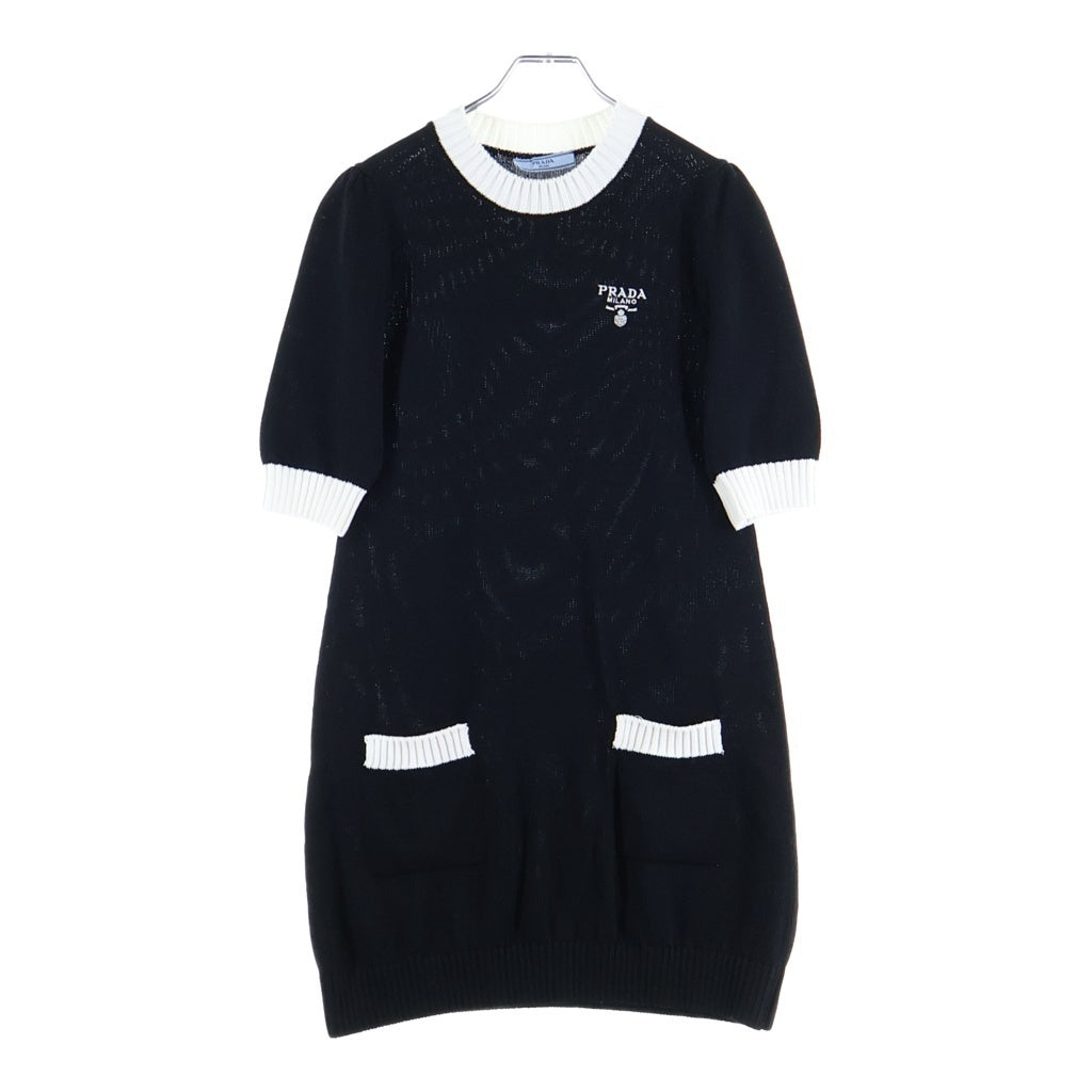 PRADA(プラダ) Logo Embroidery Knit Dress ロゴ刺繍 ニットドレス ワンピース レディース ブラック 23955 S231 1Z05