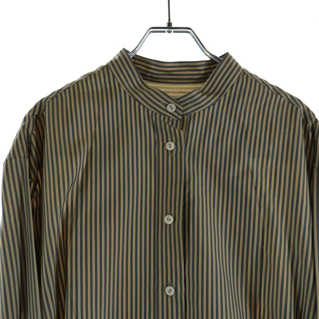 LOUIS VUITTON(ルイヴィトン) 24SS ストライプ スタンドカラー シルク 長袖シャツ ブラウス ゴールド/グレー レディース RW241WW CAN FQDR24
