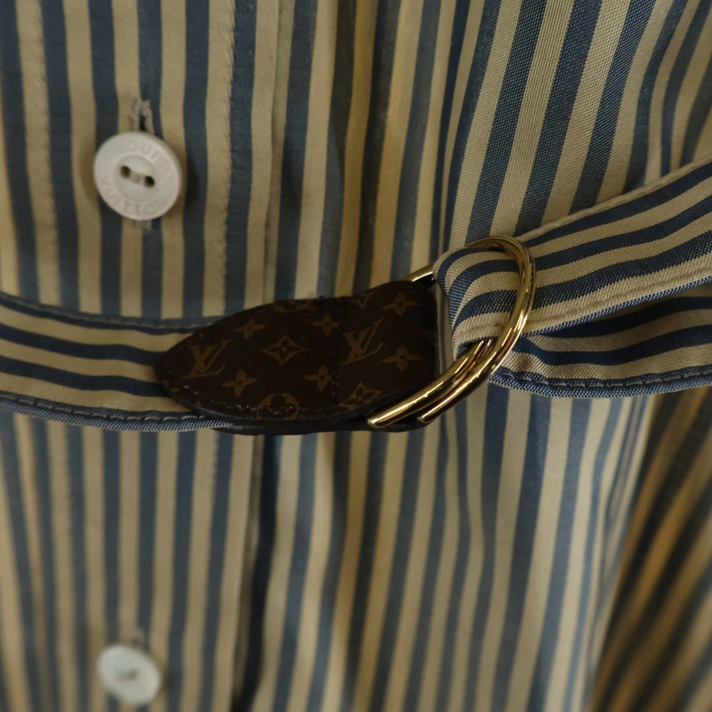 LOUIS VUITTON(ルイヴィトン) 24SS ストライプ スタンドカラー シルク 長袖シャツ ブラウス ゴールド/グレー レディース RW241WW CAN FQDR24