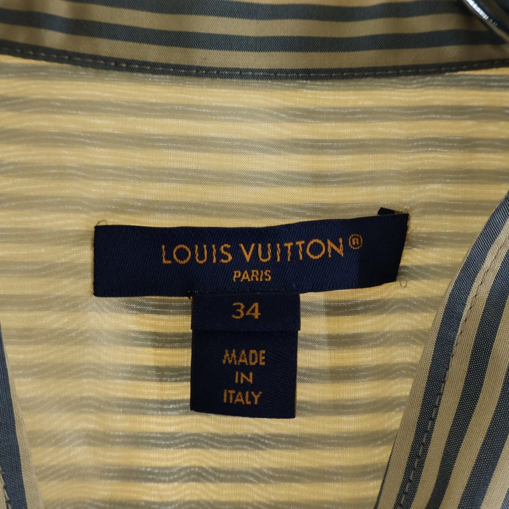 LOUIS VUITTON(ルイヴィトン) 24SS ストライプ スタンドカラー シルク 長袖シャツ ブラウス ゴールド/グレー レディース RW241WW CAN FQDR24