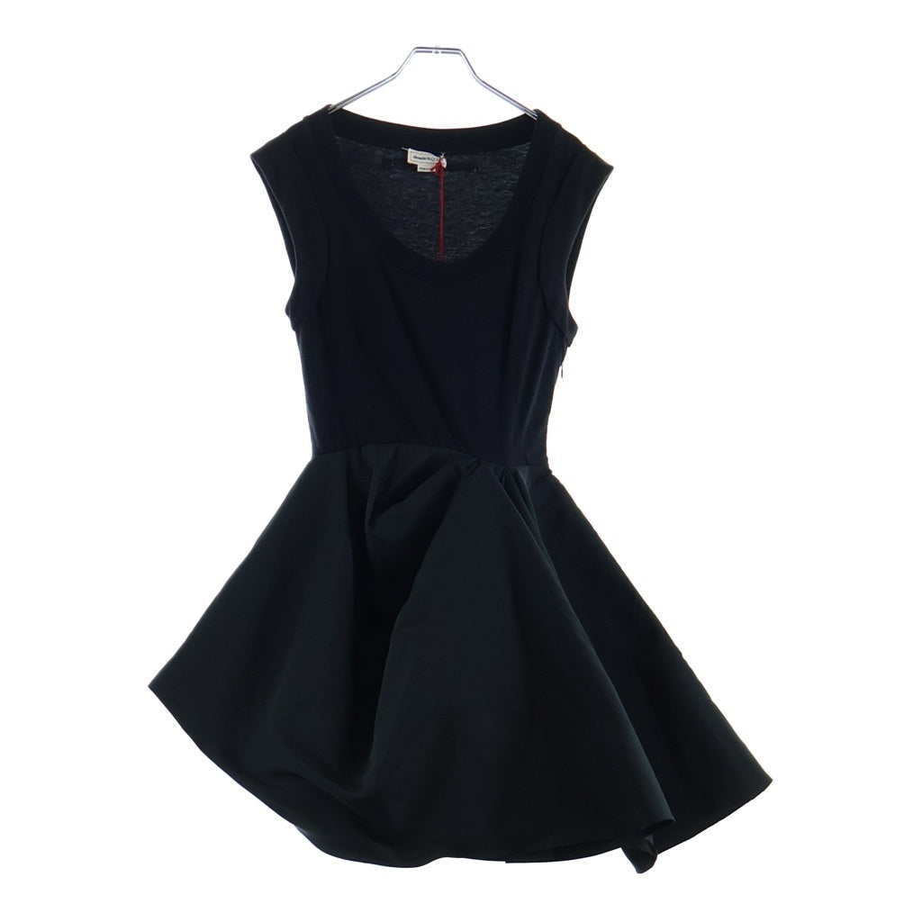 Alexander McQueen(アレキサンダーマックイーン) ナイロン切替 ドッキングデザイン ノースリーブ カクテルドレス ワンピース ブラック 745369 レディース