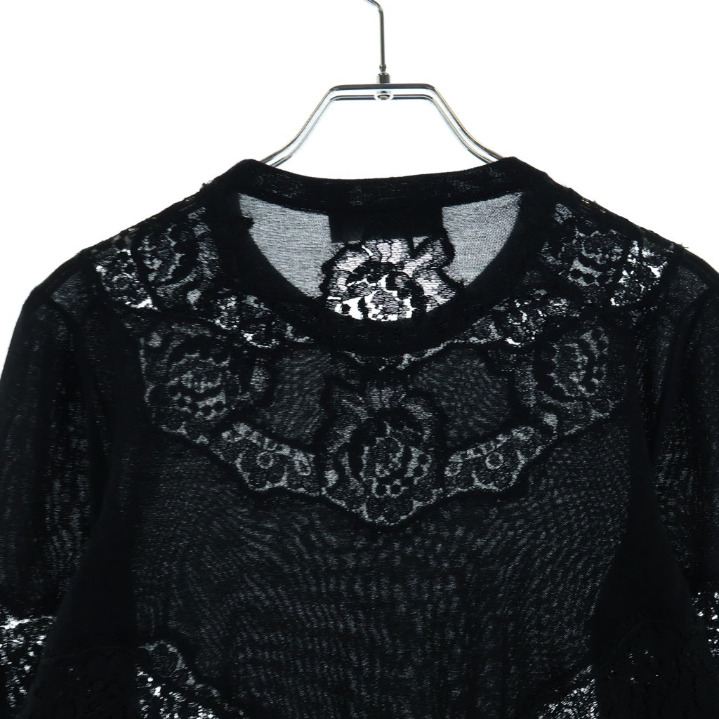 DOLCE & GABBANA(ドルチェアンドガッバーナ) フラワーレース ドッキングデザイン クルーネック ニット セーター ブラック KR FXJ31T/JEMO7 A レディース