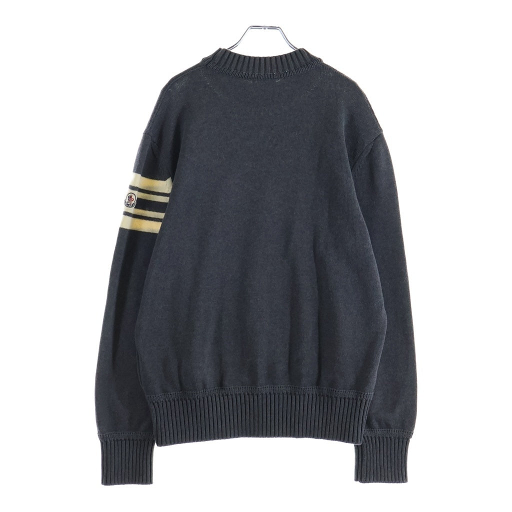 MONCLER(モンクレール) 25AW ストライプスリーブ ロゴ コットン ニット セーター グレー K20919C00009 レディース