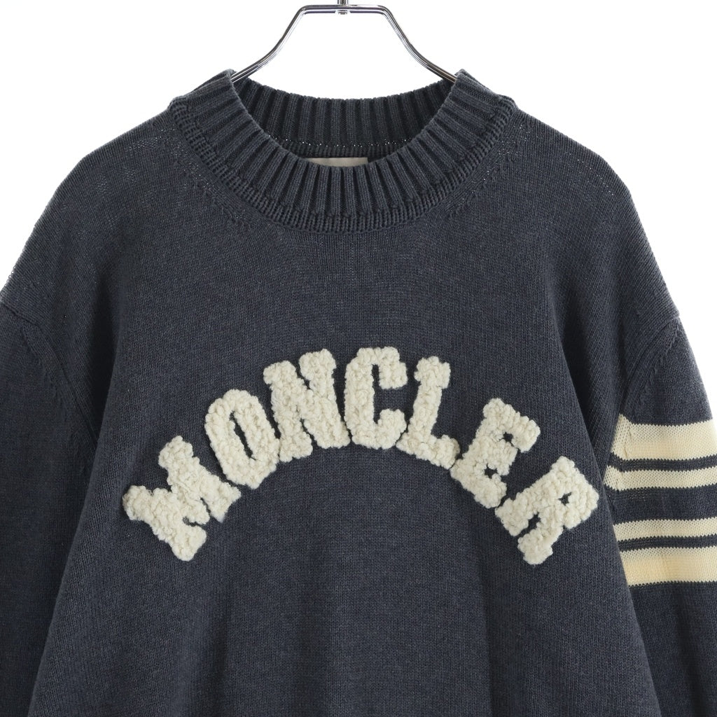MONCLER(モンクレール) 25AW ストライプスリーブ ロゴ コットン ニット セーター グレー K20919C00009 レディース