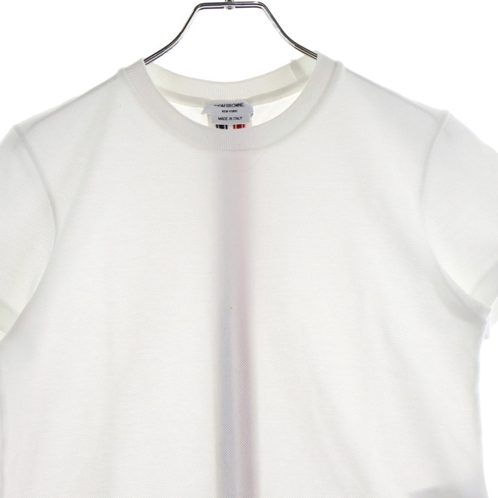 THOM BROWNE(トムブラウン) バックストライプ クラシックコットンピケ クルーネック 半袖Tシャツ カットソー ホワイト レディース FJS013A-00050100