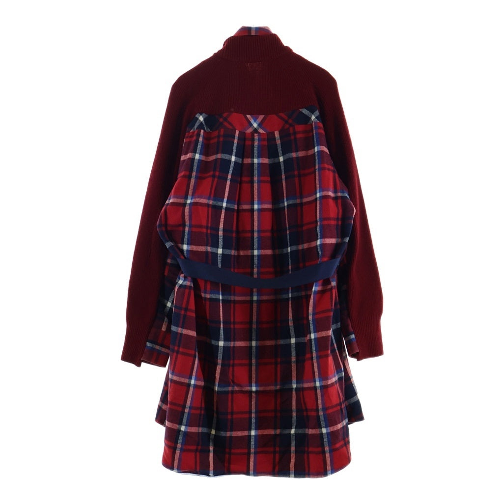 Sacai(サカイ) チェックシャツ ニット切替 ドッキングデザイン プルオーバー ワンピース レッド 17-03461 レディース