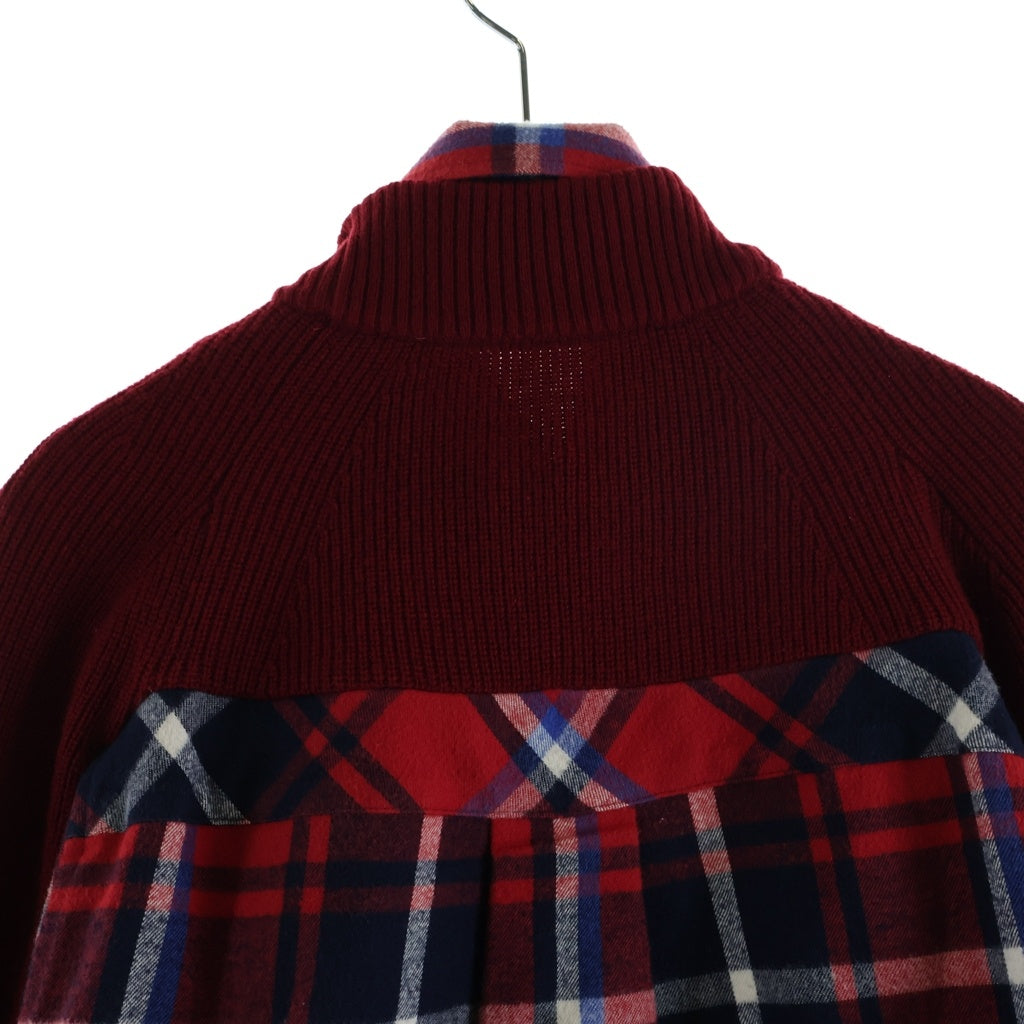 Sacai(サカイ) チェックシャツ ニット切替 ドッキングデザイン プルオーバー ワンピース レッド 17-03461 レディース