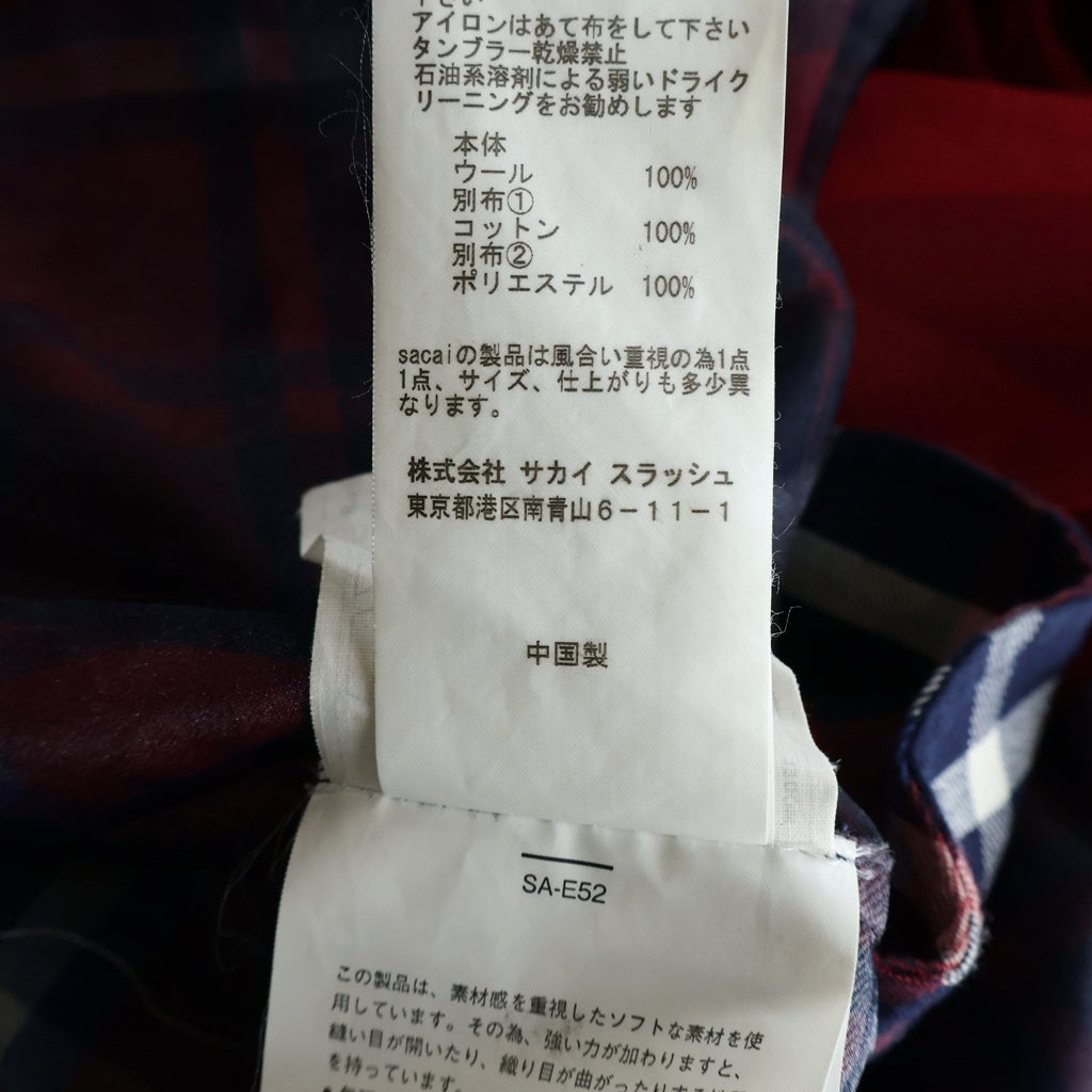 Sacai(サカイ) チェックシャツ ニット切替 ドッキングデザイン プルオーバー ワンピース レッド 17-03461 レディース