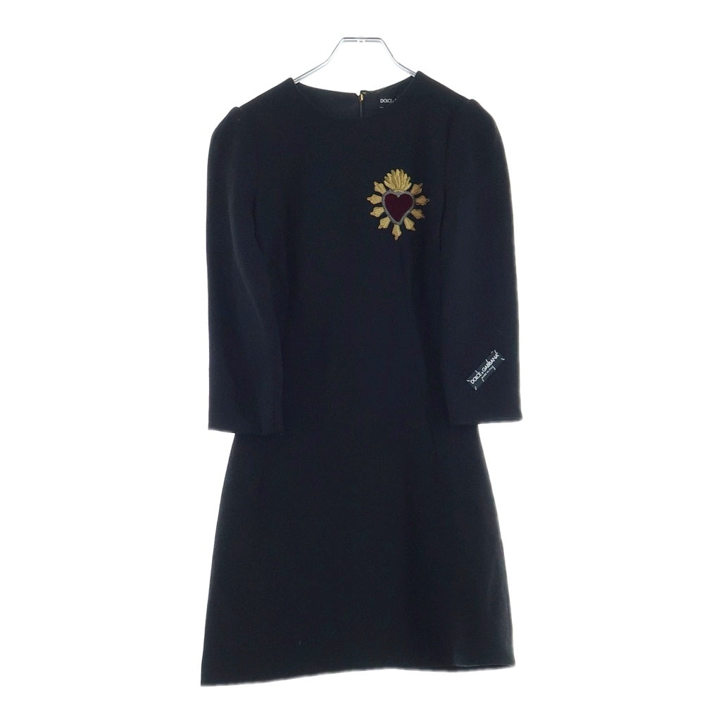 DOLCE & GABBANA(ドルチェアンドガッバーナ) 胸 ハートパッチデザイン タック ショート丈 ワンピース ブラック F66C6Z/FU2TZ-H レディース
