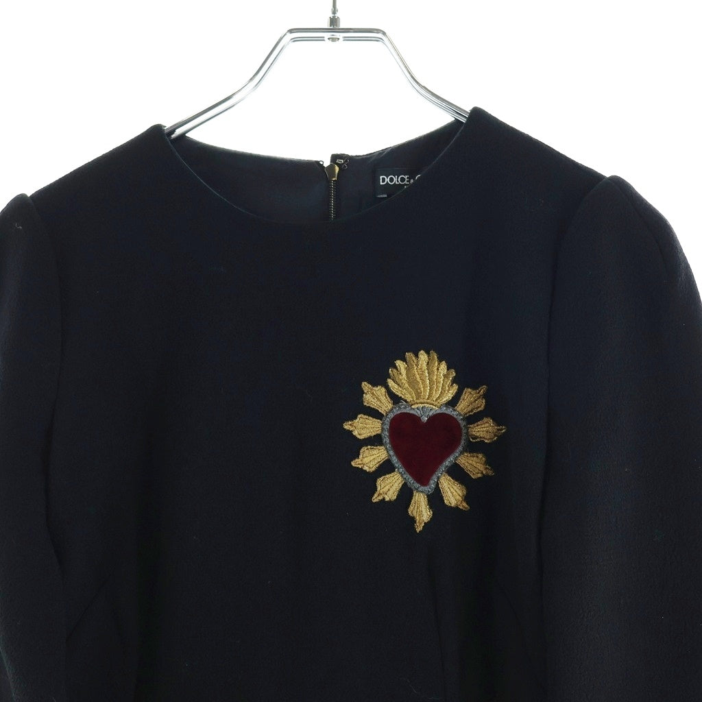 DOLCE & GABBANA(ドルチェアンドガッバーナ) 胸 ハートパッチデザイン タック ショート丈 ワンピース ブラック F66C6Z/FU2TZ-H レディース