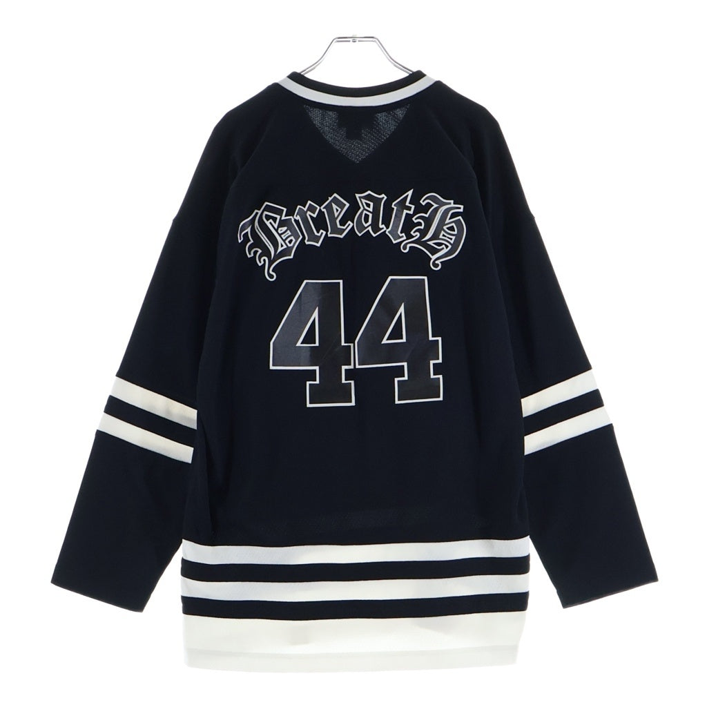 Mitchell&Ness(ミッチェル アンド ネス) ×BREATH HOCKEY JERSEY ブレス ナンバリング ロゴ ホッケー ジャージー Vネック 長袖Tシャツ カットソー ブラック