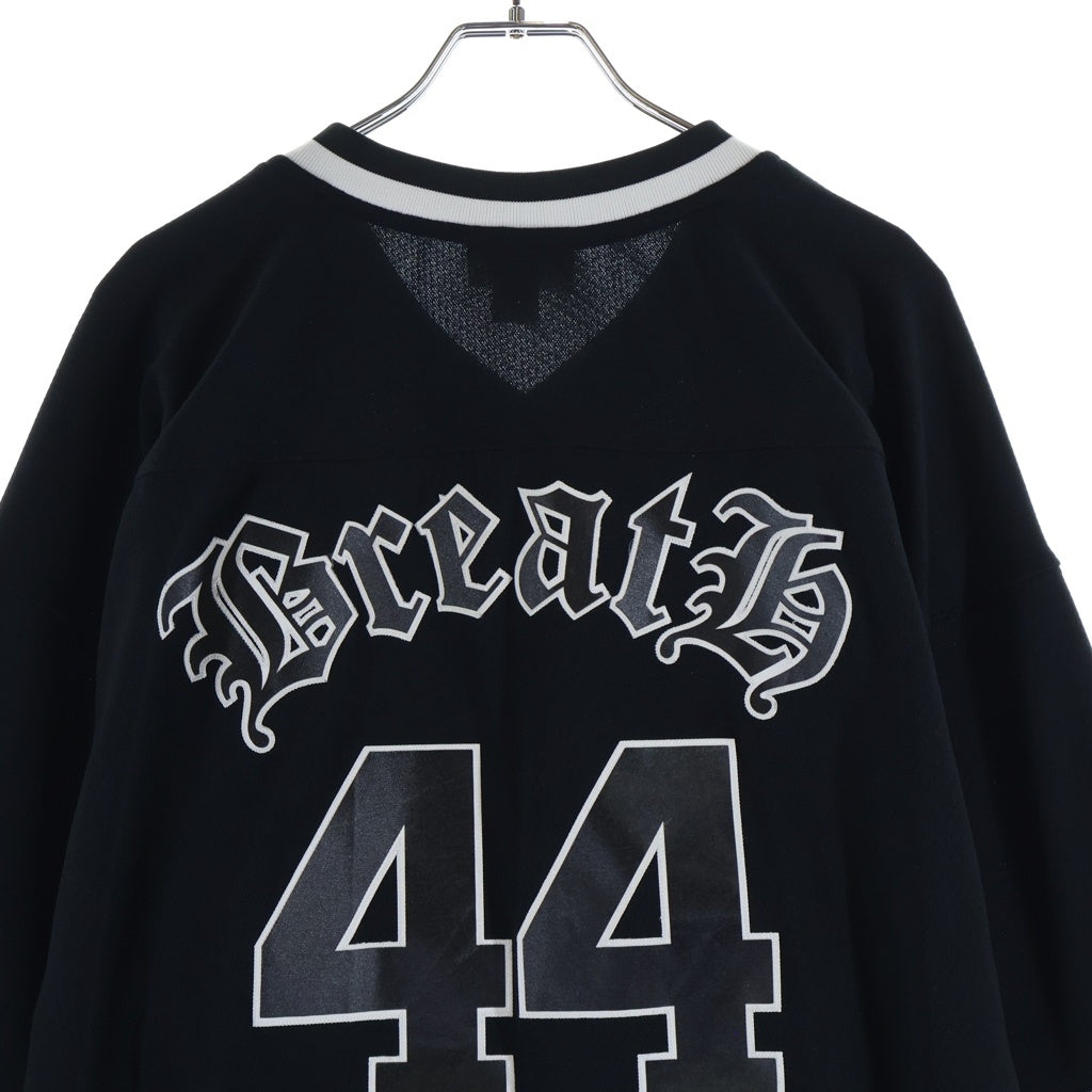 Mitchell&Ness(ミッチェル アンド ネス) ×BREATH HOCKEY JERSEY ブレス ナンバリング ロゴ ホッケー ジャージー Vネック 長袖Tシャツ カットソー ブラック