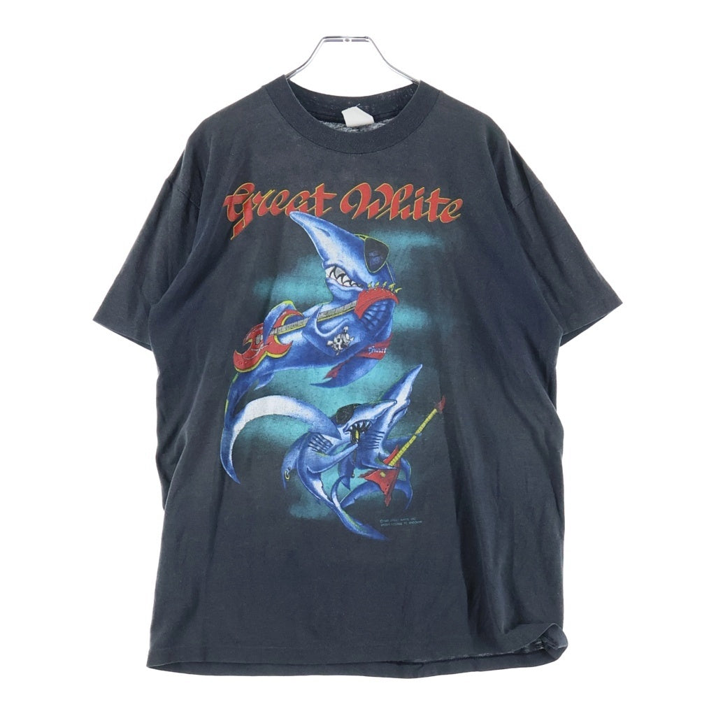 VINTAGE(ヴィンテージ) 80s VINTAGE great white 1989 Tour ヴィンテージ グレイトホワイト 両面プリント ツアー 半袖Tシャツ ブラック