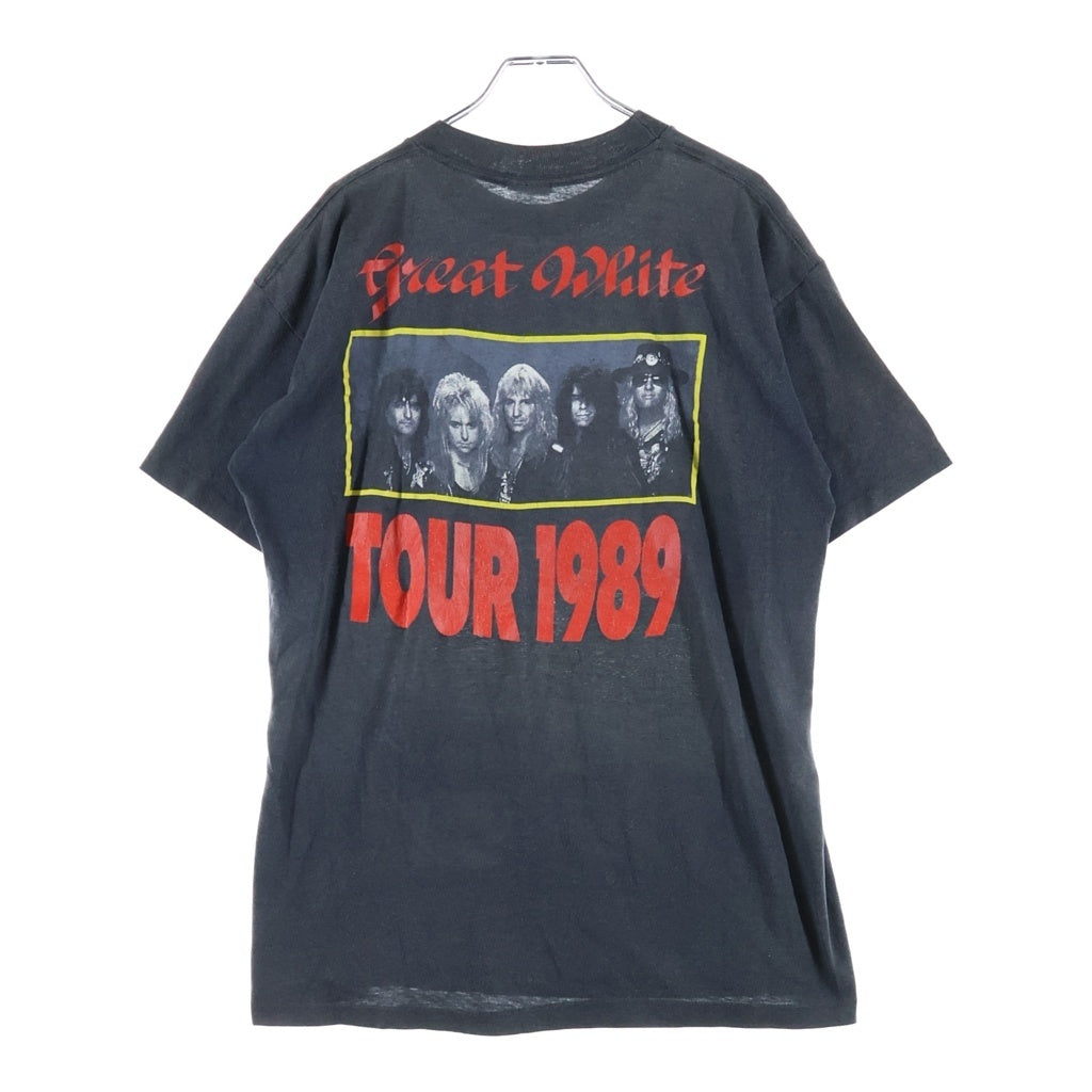 VINTAGE(ヴィンテージ) 80s VINTAGE great white 1989 Tour ヴィンテージ グレイトホワイト 両面プリント ツアー 半袖Tシャツ ブラック