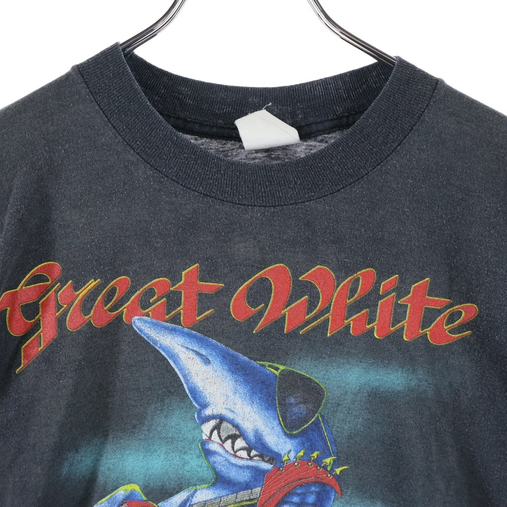 VINTAGE(ヴィンテージ) 80s VINTAGE great white 1989 Tour ヴィンテージ グレイトホワイト 両面プリント ツアー 半袖Tシャツ ブラック