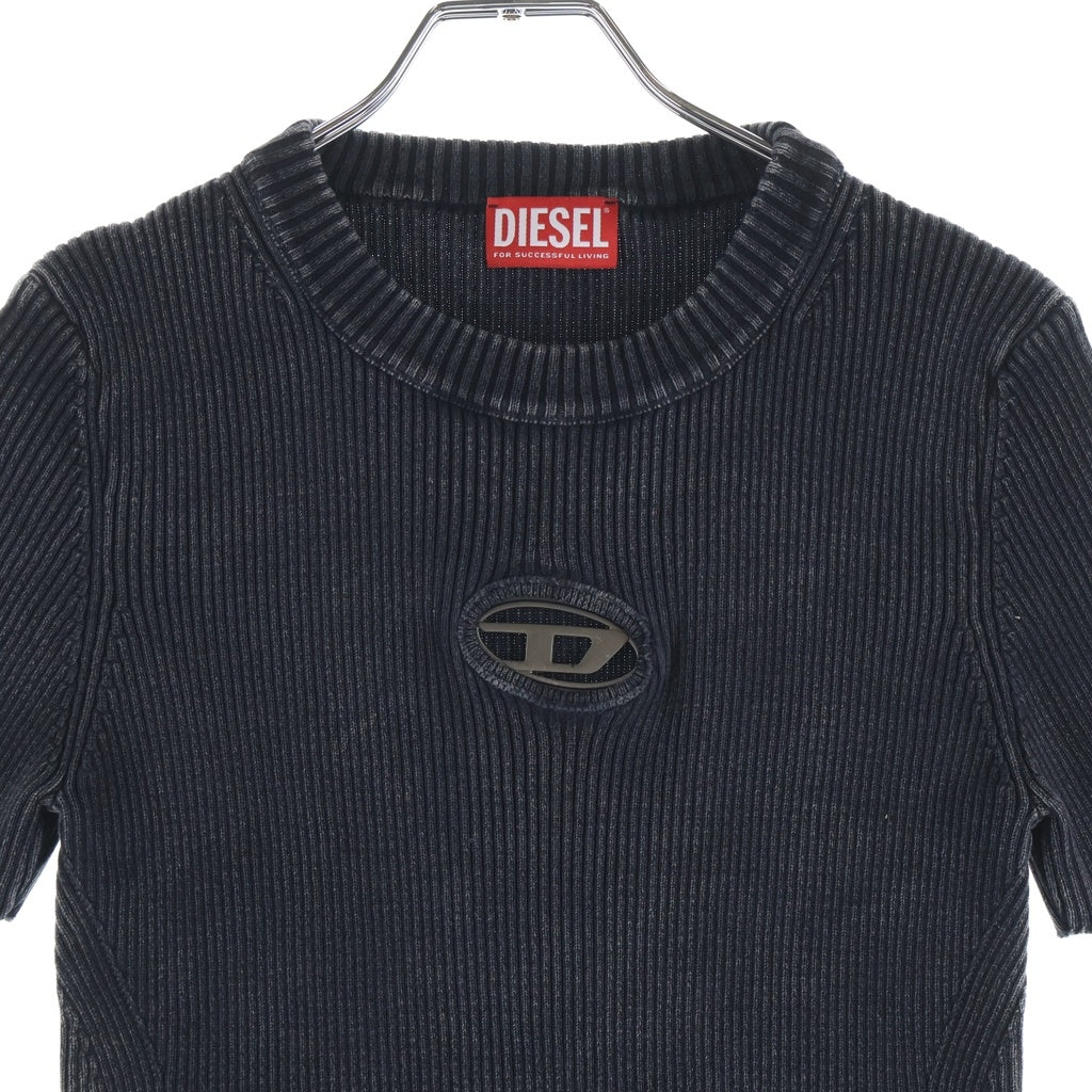 DIESEL(ディーゼル) M-ANCHOR-A-SS オーバルD リブニット 半袖Tシャツ ブラック A16249 レディース