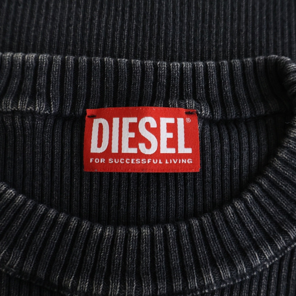 DIESEL(ディーゼル) M-ANCHOR-A-SS オーバルD リブニット 半袖Tシャツ ブラック A16249 レディース