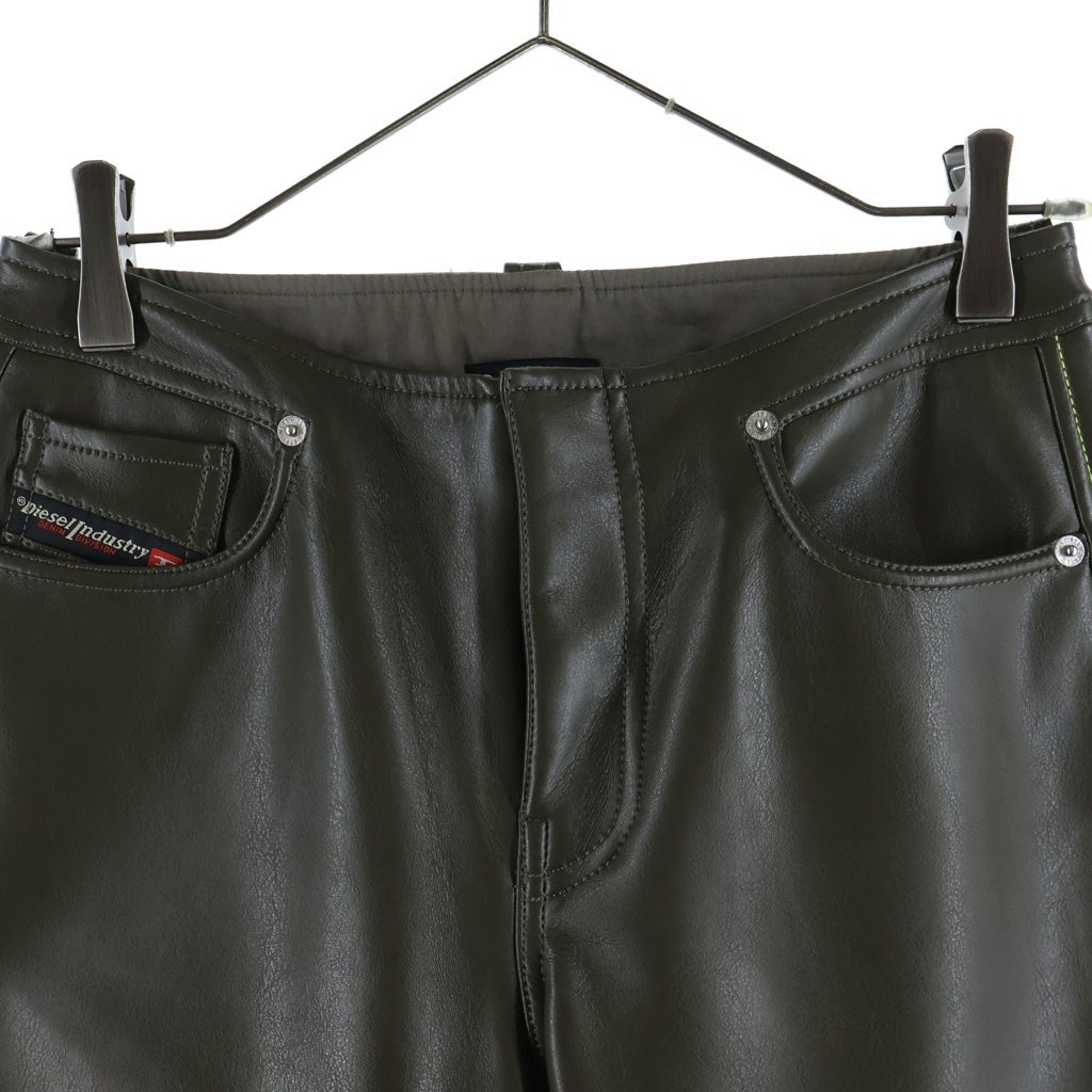 DIESEL(ディーゼル) P-CIRSIUM フェイクレザー スリム ストレート ロングパンツ ブラウン レディース A08583